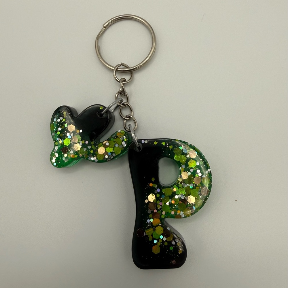 Glittery Green and Black Keychain